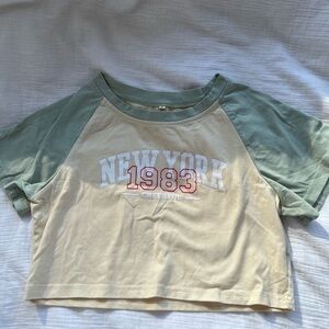 Green and Cream New York 1983 Crop Top